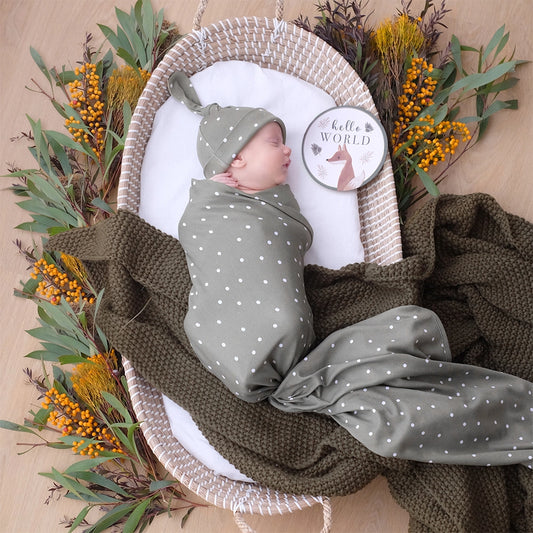 Olive Spots Wrap Beanie - Soft Newborn Baby Hat