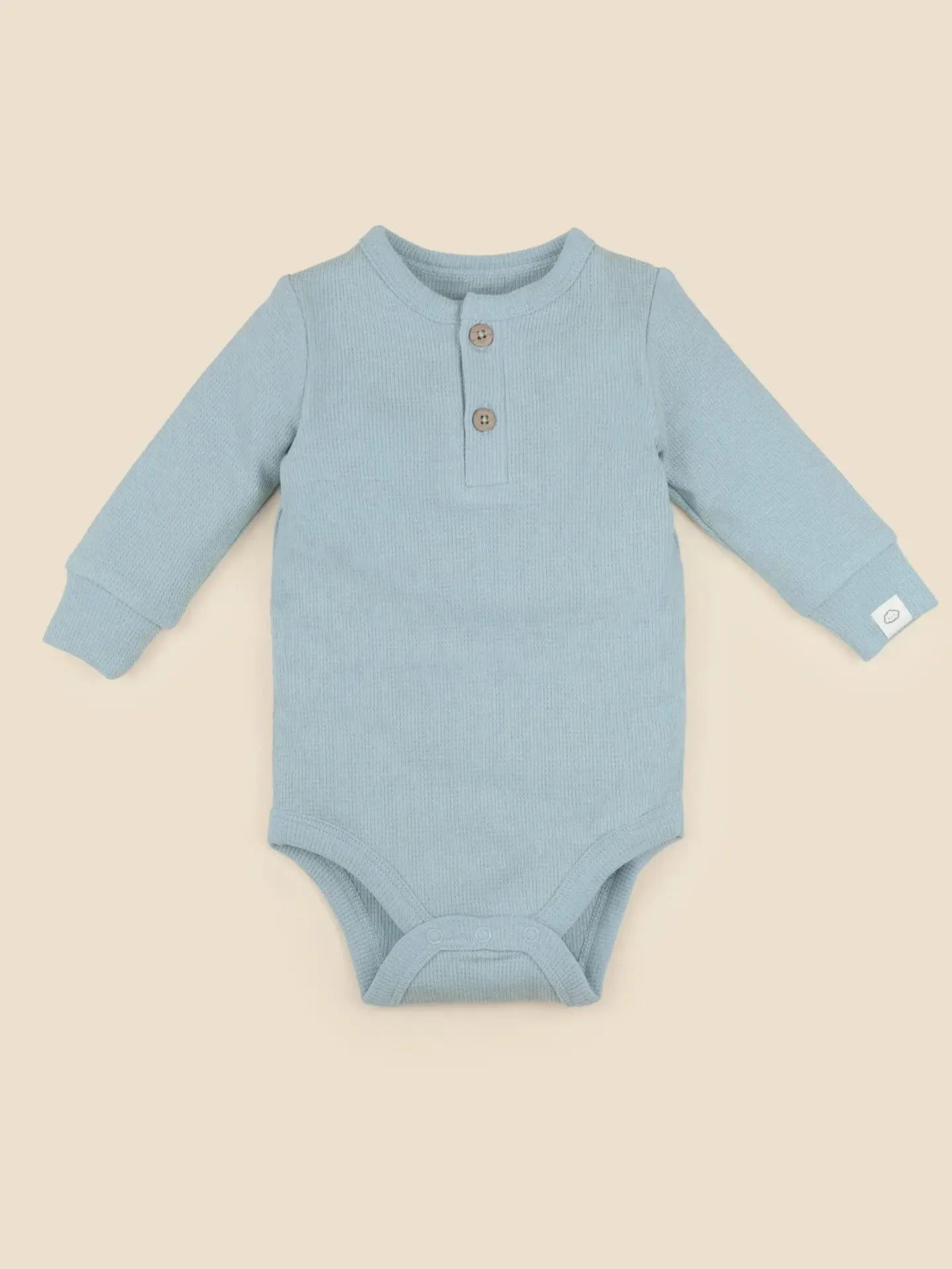 Blue Organic Cotton Waffle Long-sleeve Bodysuit 000