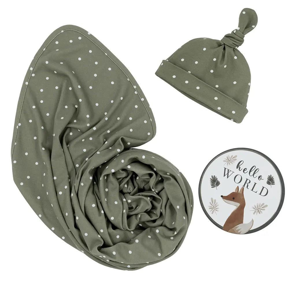 Olive Spots Wrap Beanie - Soft Newborn Baby Hat