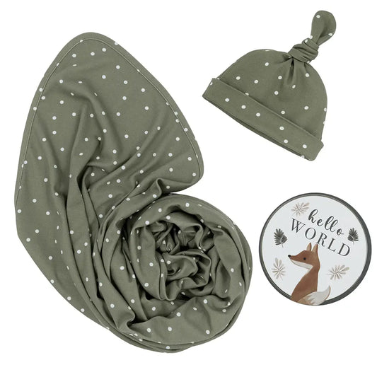 Olive Spots Wrap Beanie - Soft Newborn Baby Hat