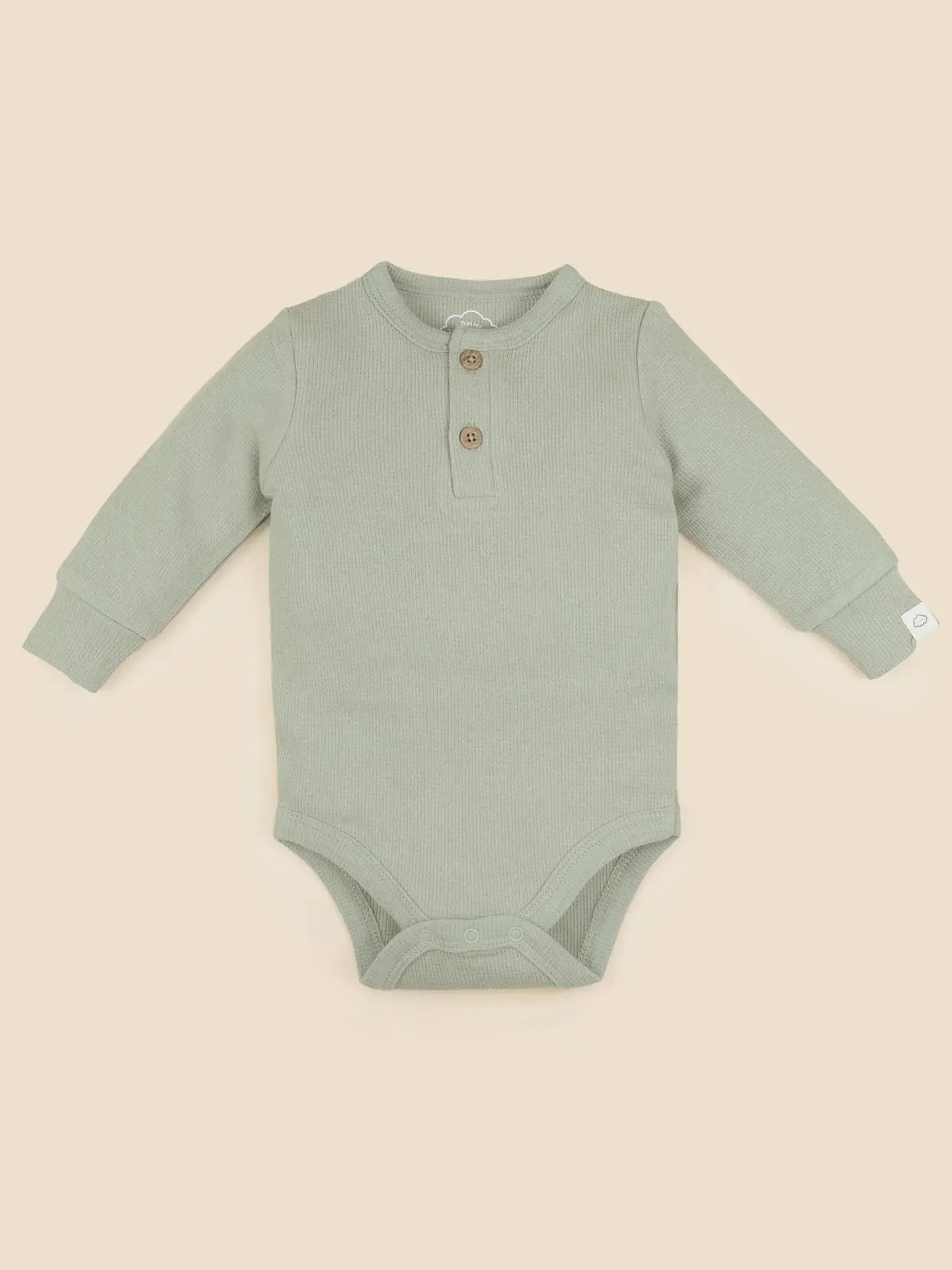 Green Organic Cotton Waffle Long-sleeve Bodysuit 000
