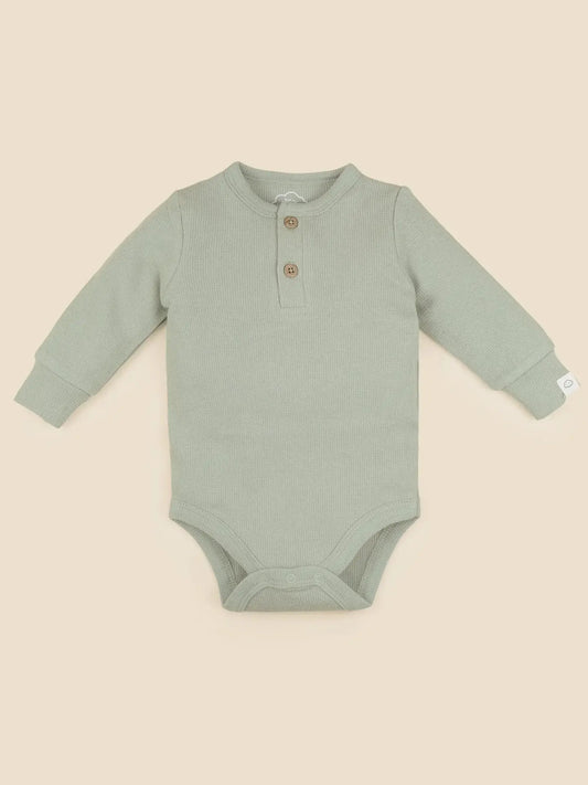 Green Organic Cotton Waffle Long-sleeve Bodysuit 000