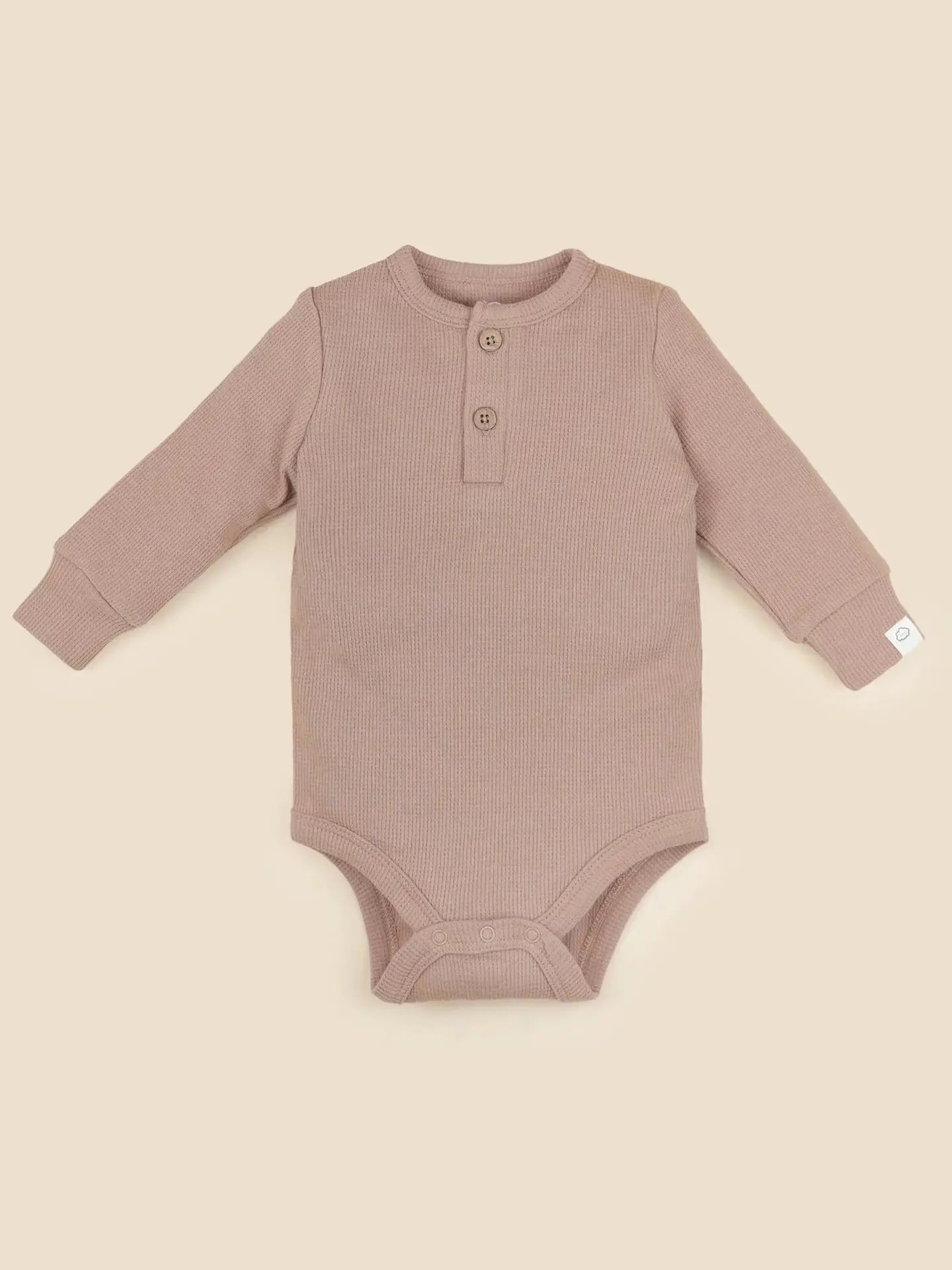 Mocha Organic Cotton Waffle Long-sleeve Bodysuit 000