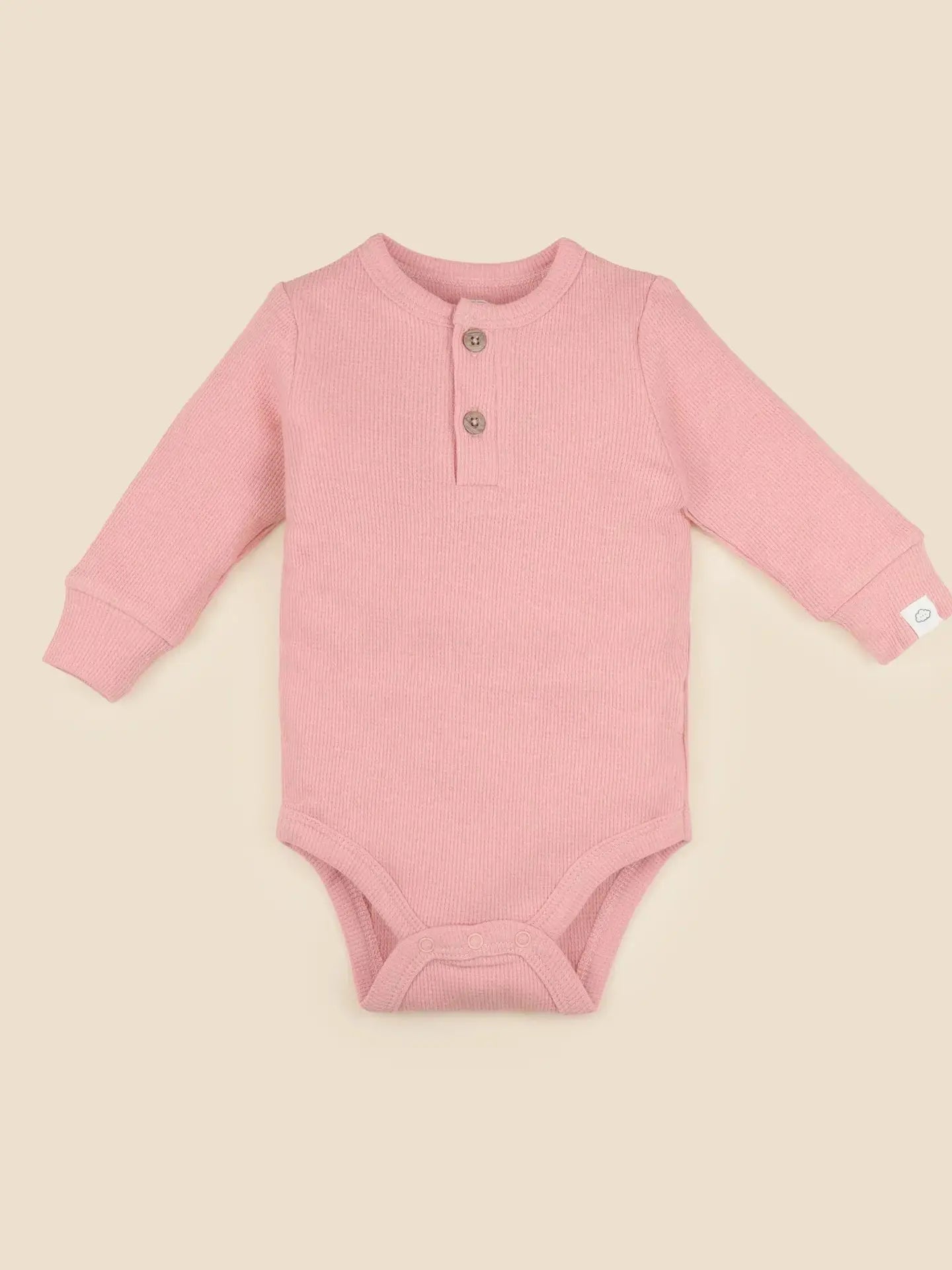 Pink Organic Cotton Waffle Long-sleeve Bodysuit 000